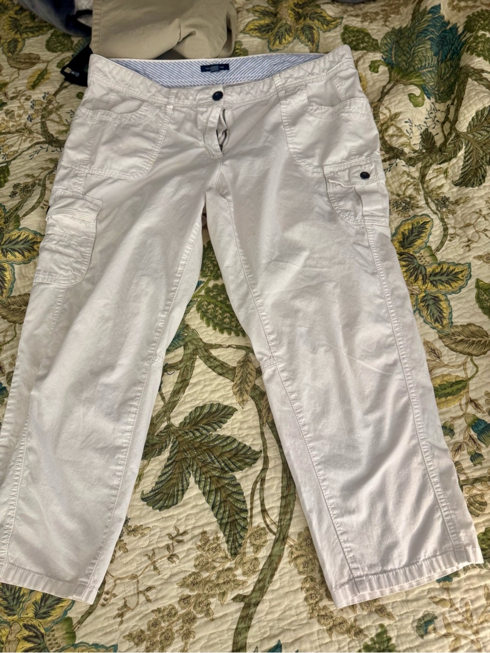 Tommy Hilfiger White Cotton Pants with Blue Striped Waistband